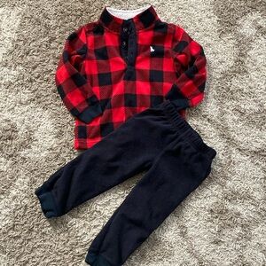 Carter's Red Plaid Fleece Pullover and Pants Set